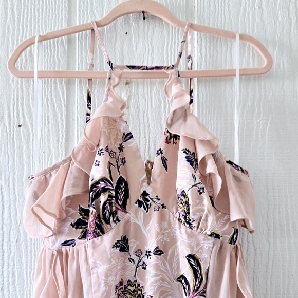 The Jet Set Diaries Azalea Floral Chiffon Ruffled Maxi Slip Dress Pink Large - Picture 6 of 8